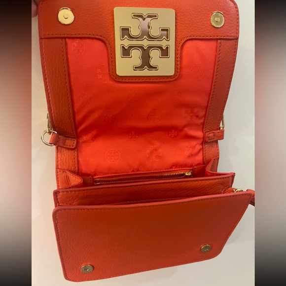 TORY BURCH Chain Shoulder Bag Two Way Clutch Leather Orange - Picture 5 of 8